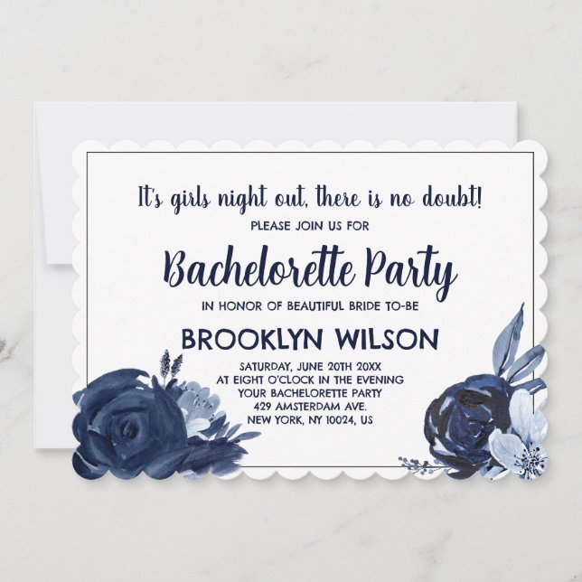 Beautiful Blue Bachelorette Party Invitations (Front)