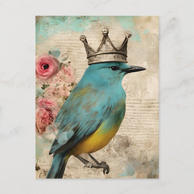 Beautiful Blue Bird in a Crown Collage Postcard (Front)