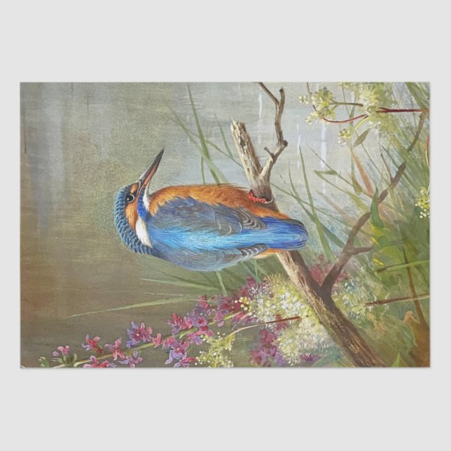 Beautiful Blue Bird Kingfisher Watercolor Painting Tissue Paper (Front)
