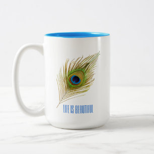 Beautiful Blue Bird Peacock Feather Two-Tone Coffee Mug