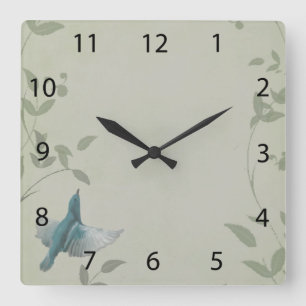 Beautiful Blue Bird Square Wall Clock