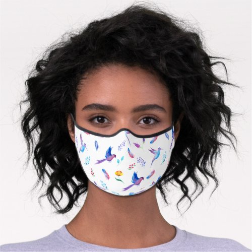 Beautiful Blue Birds and Feathers Pattern Premium Face Mask