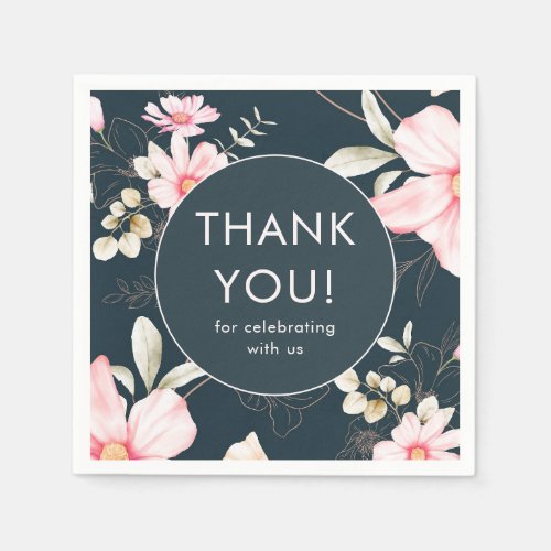 Beautiful Blue Blush Floral Thank You Wedding Napkins