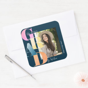 Beautiful Blue Bold Font Photo 2024 Graduation Square Sticker