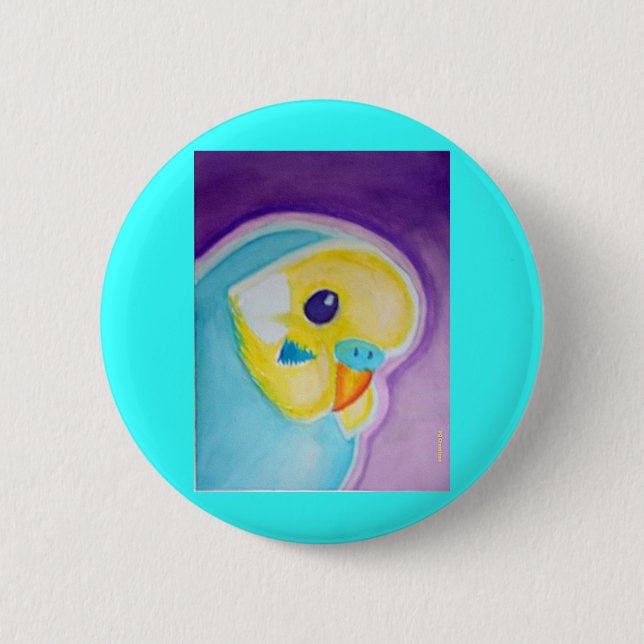 Beautiful Blue Budgie Button (Front)