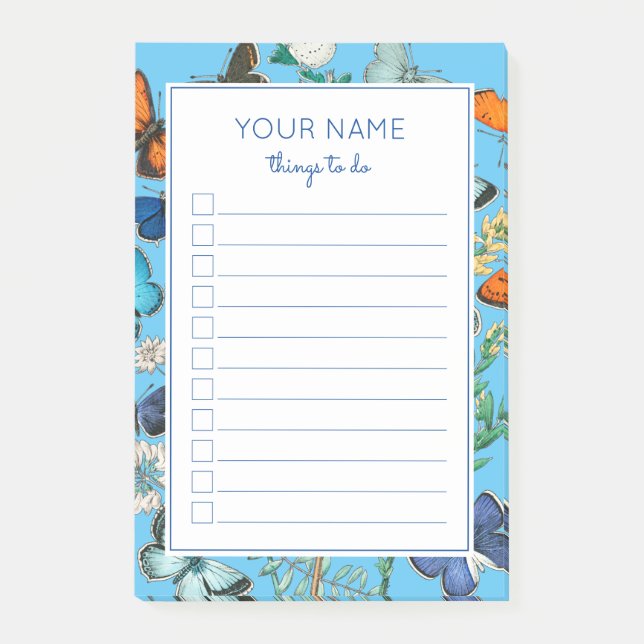 BEAUTIFUL BLUE BUTTERFLIES TO DO NOTES (Front)