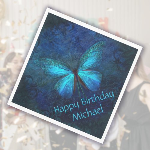 Beautiful Blue Butterfly Birthday Napkins