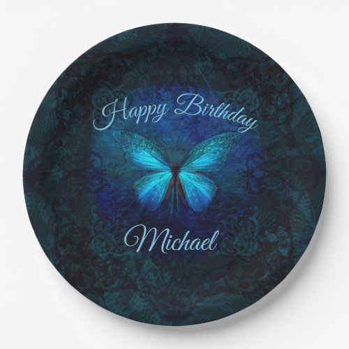 Beautiful Blue Butterfly Birthday Paper Plates