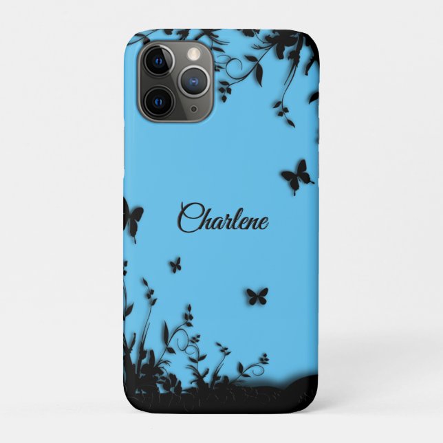 Beautiful Blue Butterfly Garden Personalized Case-Mate iPhone Case (Back)