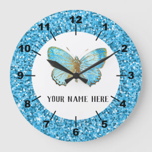 Beautiful Blue Butterfly Large Clock