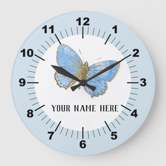 Beautiful Blue Butterfly Large Clock (Front)