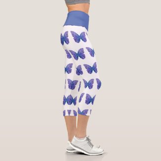 Beautiful Blue Butterfly printed yoga capris