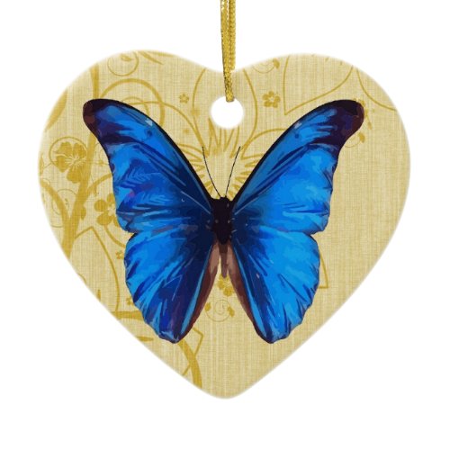 Beautiful Blue Butterfly Vintage art Ceramic Ornament