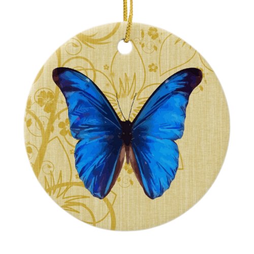 Beautiful Blue Butterfly Vintage art Ceramic Ornament