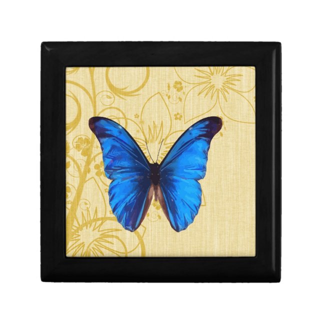 Beautiful Blue Butterfly Vintage art Jewelry Box (Front)