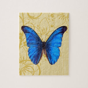 Beautiful Blue Butterfly Vintage art Jigsaw Puzzle