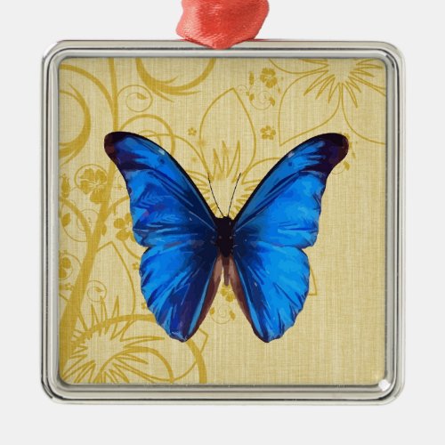 Beautiful Blue Butterfly Vintage art Metal Ornament