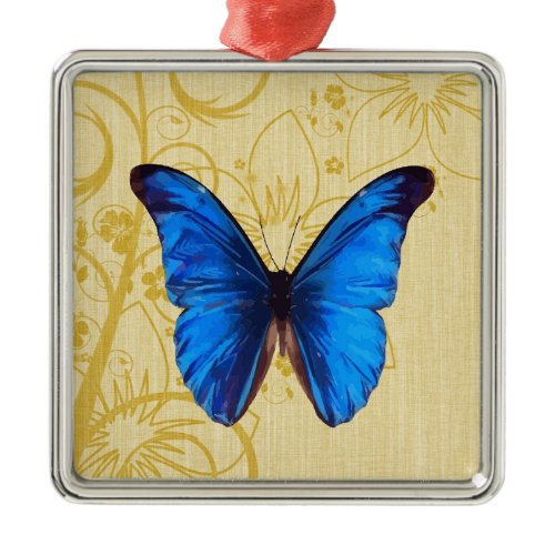 Beautiful Blue Butterfly Vintage art Metal Ornament