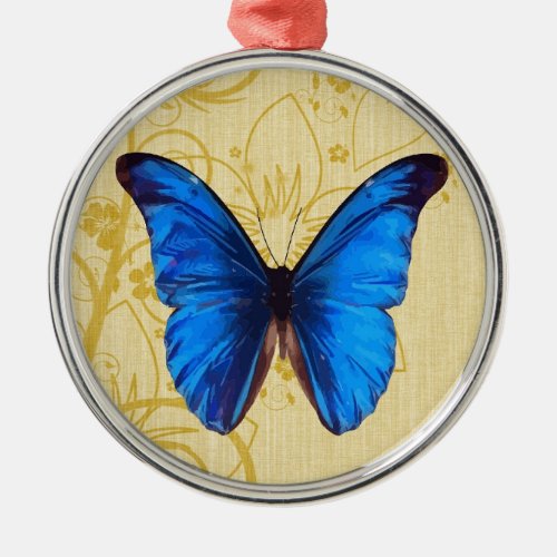 Beautiful Blue Butterfly Vintage art Metal Ornament