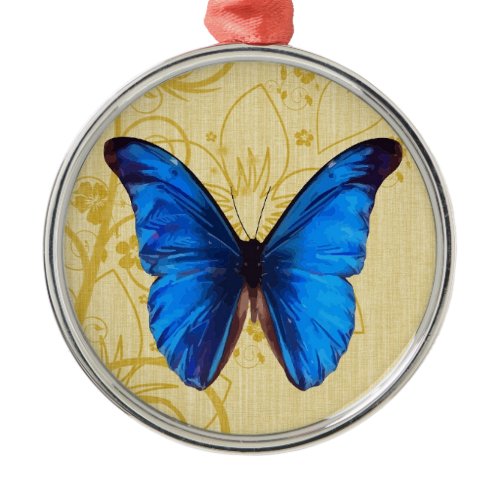 Beautiful Blue Butterfly Vintage art Metal Ornament