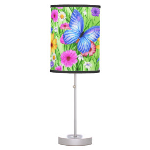 Beautiful Blue Butterfly with flowers Watercolor Table Lamp