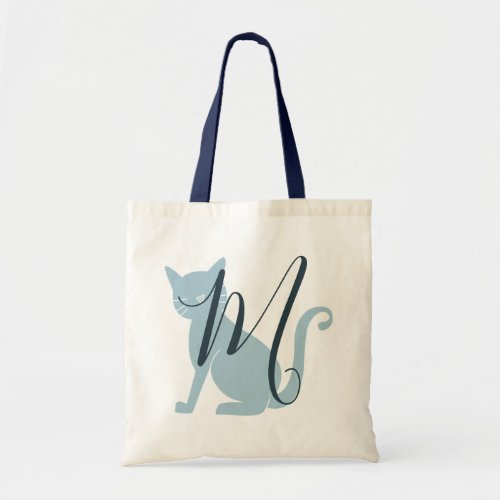 Beautiful Blue Cat Monogram Tote