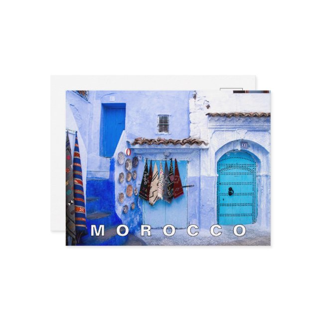 Beautiful Blue Chefchaouen Moroccan Architecture Postcard (Front/Back In Situ)