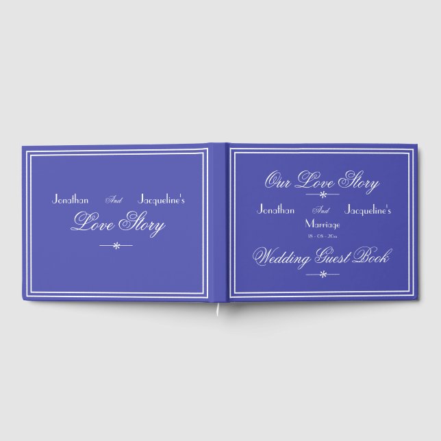Beautiful Blue Chic Script Elegant Blue Wedding  Guest Book (Full)