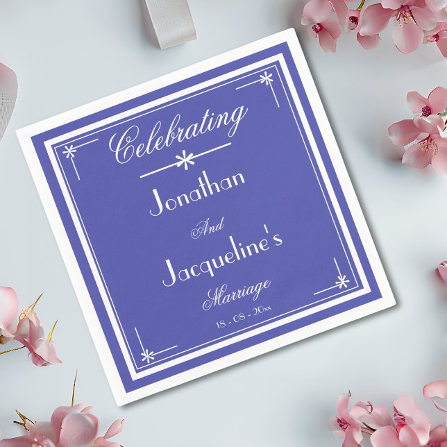 Beautiful Blue - Chic Script Wedding Cake Table  Napkins (Beautiful Blue and White, Chic Script, Elegant Wedding Paper Napkins.)