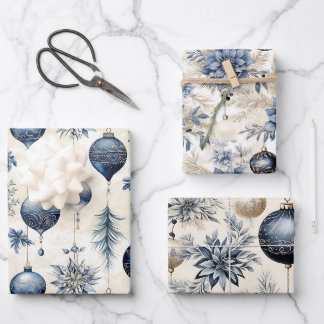 Beautiful Blue Christmas Bauble Mix Wrapping Paper Sheets