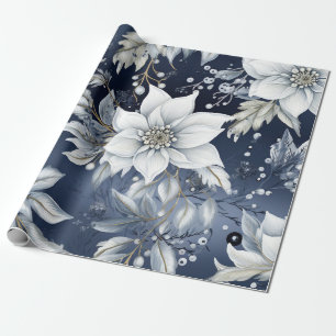 Beautiful Blue Christmas Floral Wrapping Paper