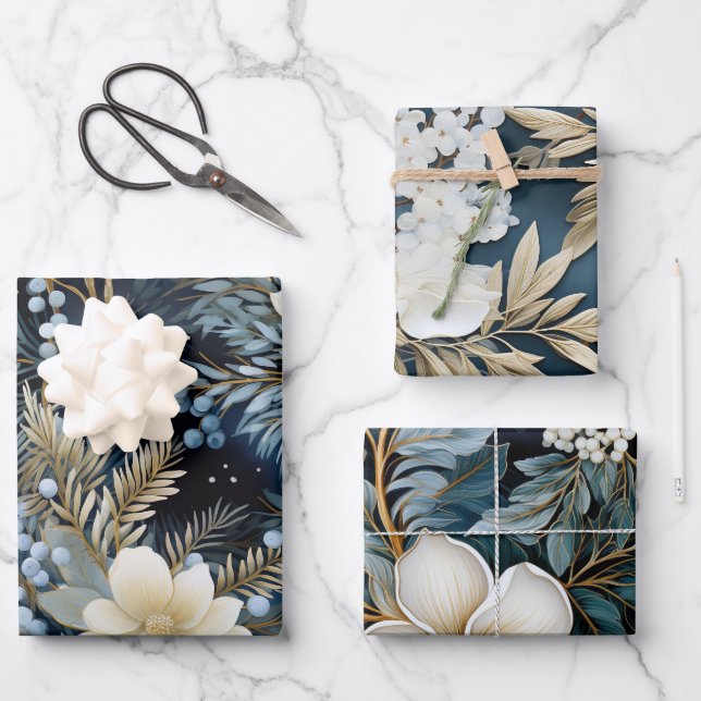 Beautiful Blue Christmas   Mix Wrapping Paper Sheets (Front)