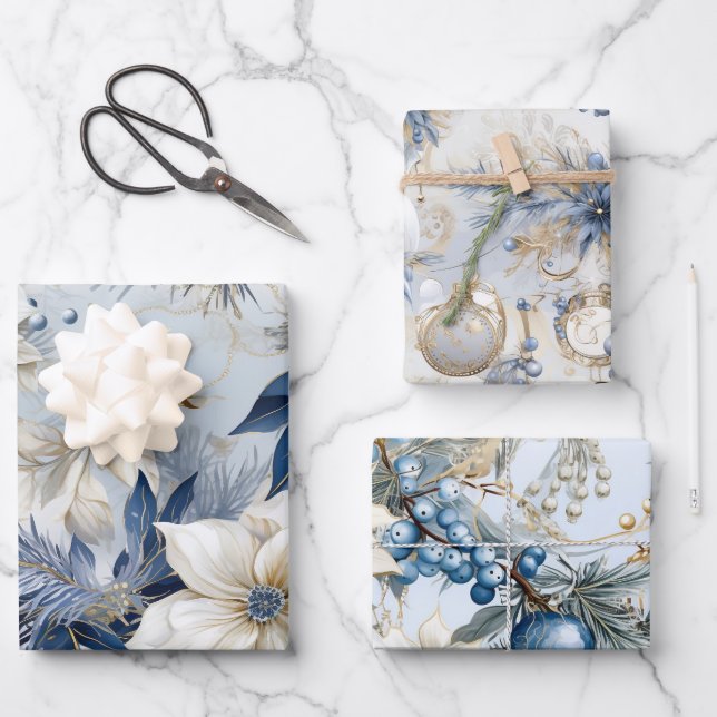 Beautiful Blue Christmas   Mix Wrapping Paper Sheets (Front)