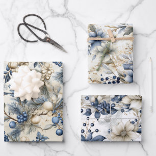 Beautiful Blue Christmas Mix Wrapping Paper Sheets