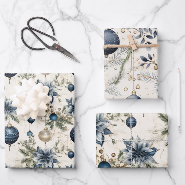 Beautiful Blue Christmas   Mix Wrapping Paper Sheets (Front)