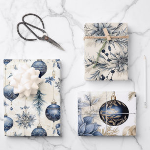 Beautiful Blue Christmas Mix Wrapping Paper Sheets