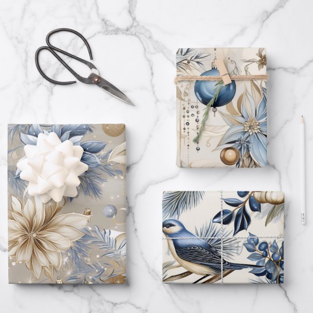 Beautiful Blue Christmas   Mix Wrapping Paper Sheets (Front)