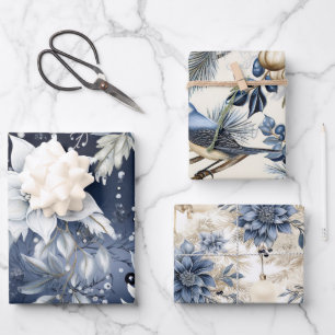 Beautiful Blue Christmas Mix Wrapping Paper Sheets
