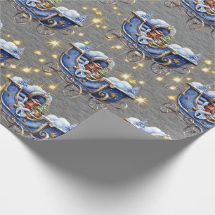 Beautiful Blue Christmas Sleighs Steel Gray Wrapping Paper