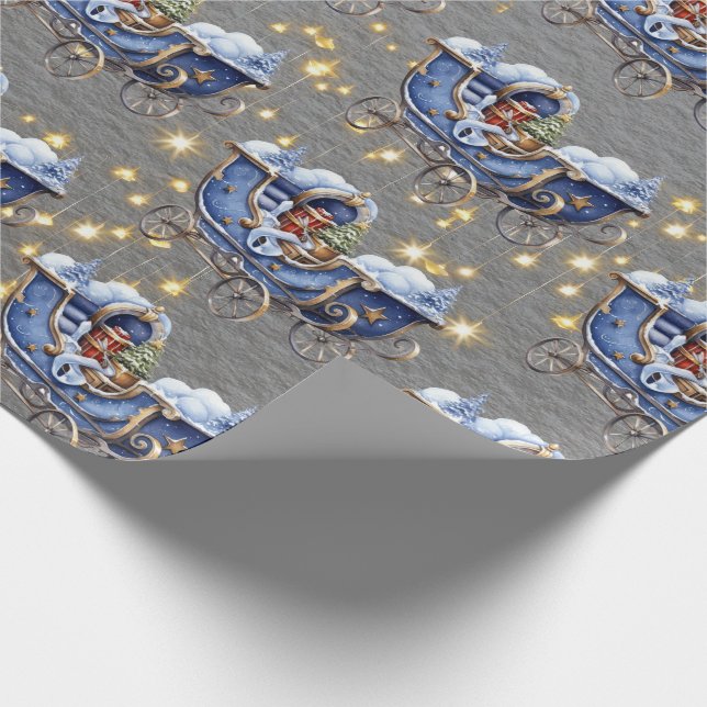 Beautiful Blue Christmas Sleighs Steel Gray Wrapping Paper (Corner)