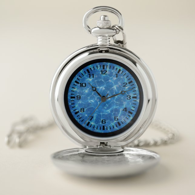  Beautiful Blue Clock Face Pattern Pocket Watch (Inside)