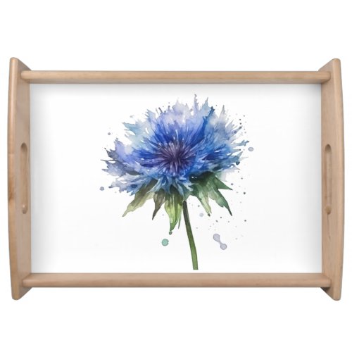 beautiful blue corn flower in watercolor serving tray