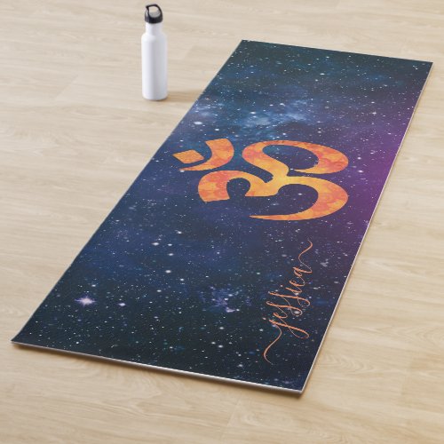 Beautiful Blue Cosmic Galaxy OM Custom Name Yoga Mat