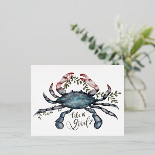 Beautiful Blue Crab Art Design Foil Holiday Postcard