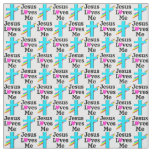 BEAUTIFUL BLUE CROSS AND RAINBOW JESUS LOVES ME FABRIC