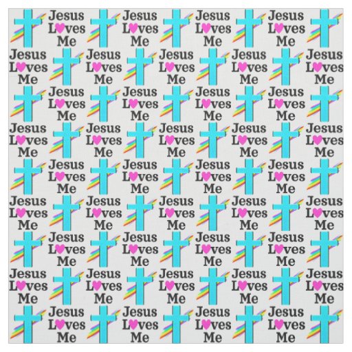 BEAUTIFUL BLUE CROSS AND RAINBOW JESUS LOVES ME FABRIC