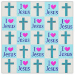 BEAUTIFUL BLUE CROSS I LOVE JESUS FABRIC