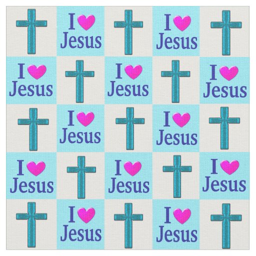 BEAUTIFUL BLUE CROSS I LOVE JESUS FABRIC