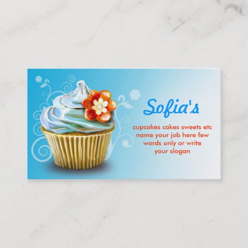 Customizable beautiful blue cupcake business cards