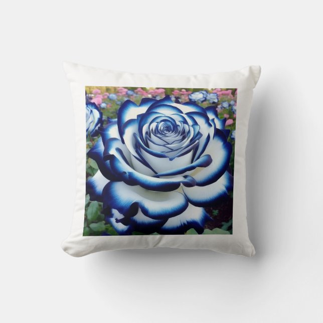 Beautiful Blue Dahlia Flower Throw Pillow Cushion (Front)